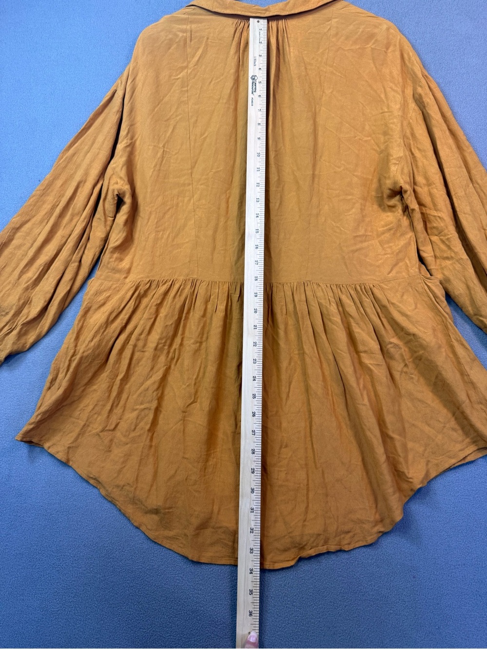 Free People Boho Mustard Yellow Gathered Waist Front Pocket Tunic Dress, S - Picture 14 of 14